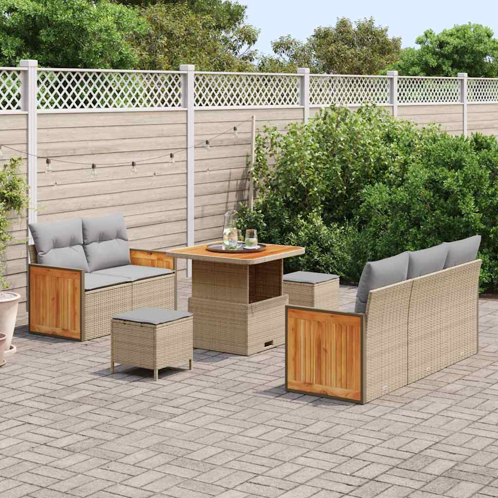 Set Divano da Giardino con cuscino Beige Poly Rattan