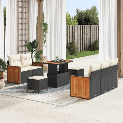 Set Divano da Giardino 10 pcs Nero e Crema polyrattan | homemem39