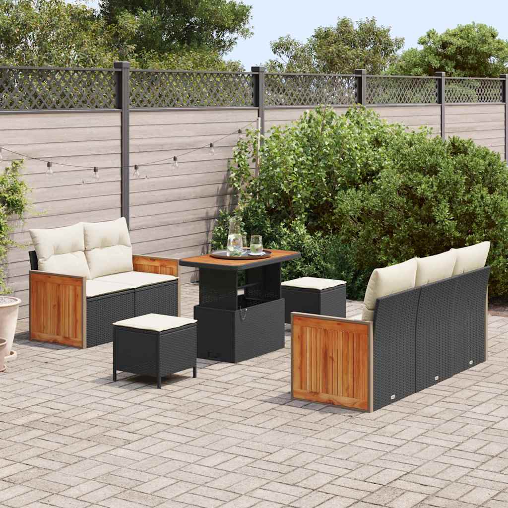 Set Divano da Giardino 10 pcs Nero e Crema polyrattan | homemem39