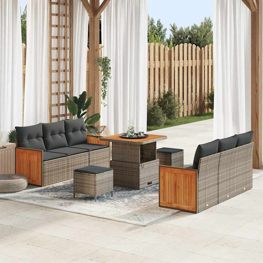 Set Divano da Giardino con cuscino 11 pcs Grigio polyrattan