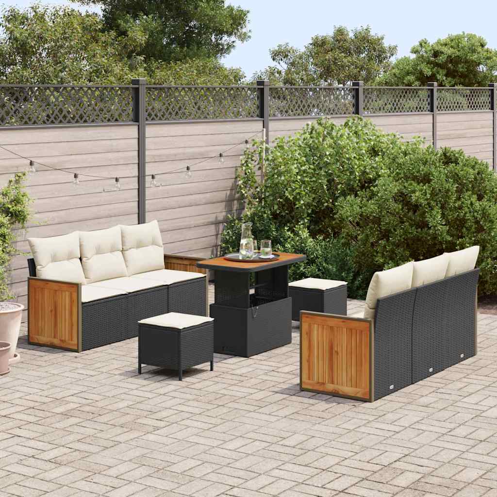 Set Divano da Giardino 11 pcs Nero e Crema polyrattan | homemem39