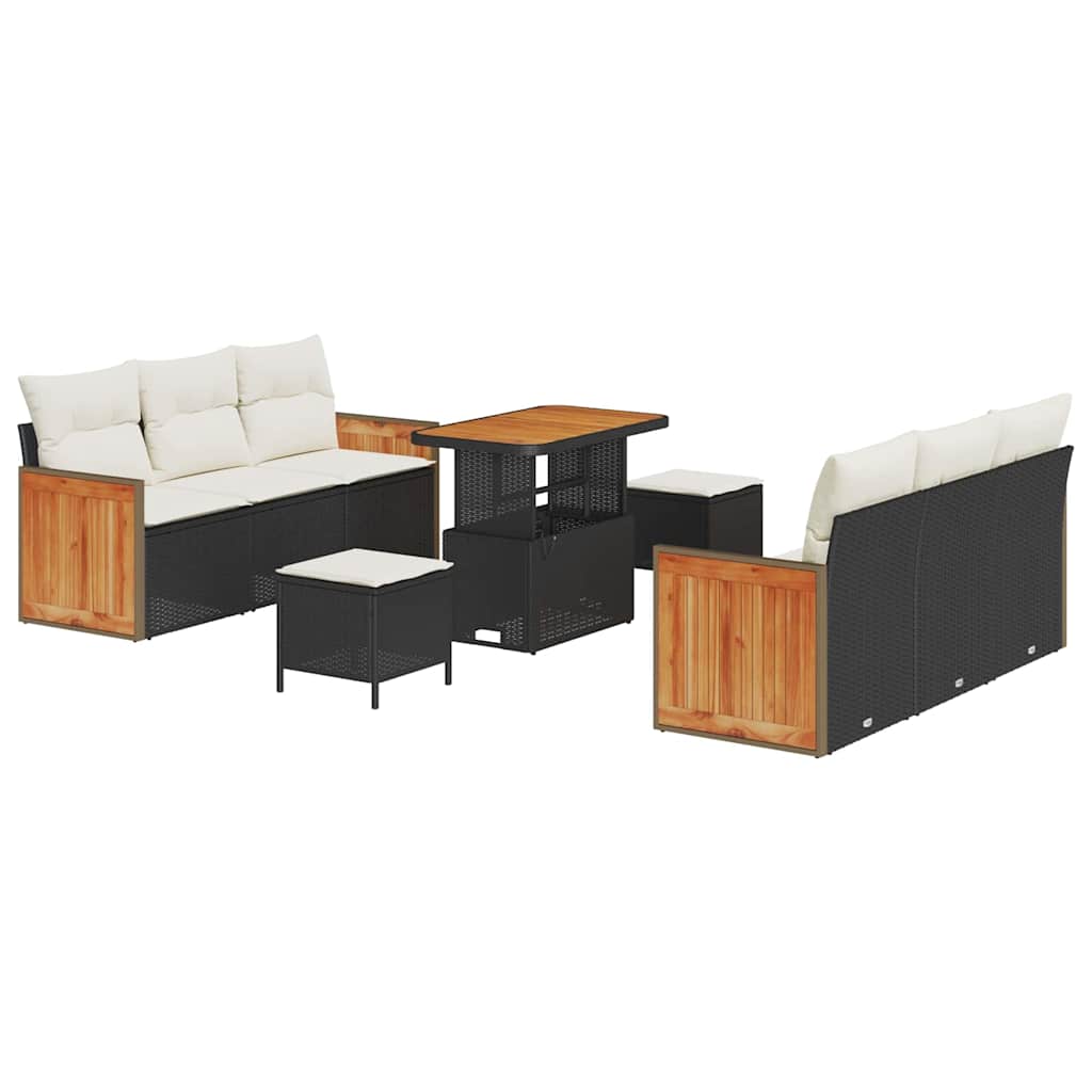 Set Divano da Giardino 11 pcs Nero e Crema polyrattan | homemem39