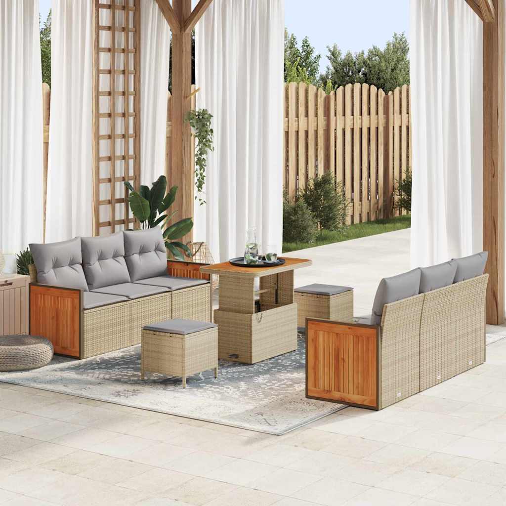 Set Divano da Giardino 11 pcs Beige e Grigio Chiaro polyrattan