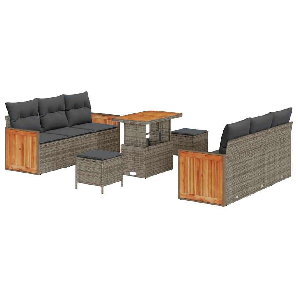 Set Divano da Giardino con cuscino 11 pcs Grigio polyrattan