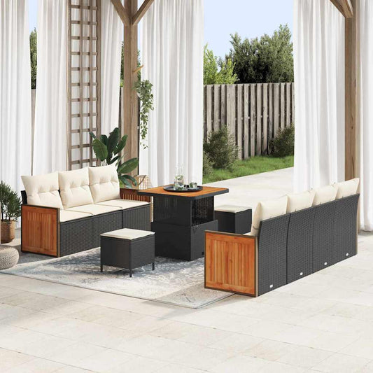 Set Divano da Giardino 13 pcs Nero e Crema polyrattan