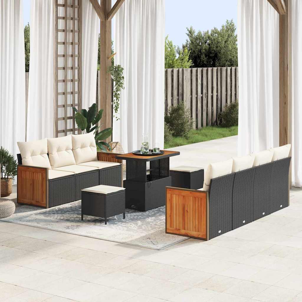 Set Divano da Giardino 13 pcs Nero e Crema polyrattan | homemem39
