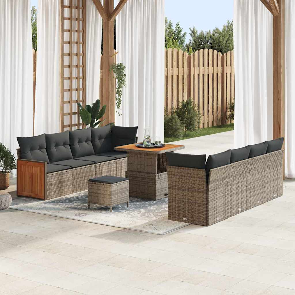 Set Divano da Giardino con cuscino 11 pcs Grigio polyrattan | homemem39