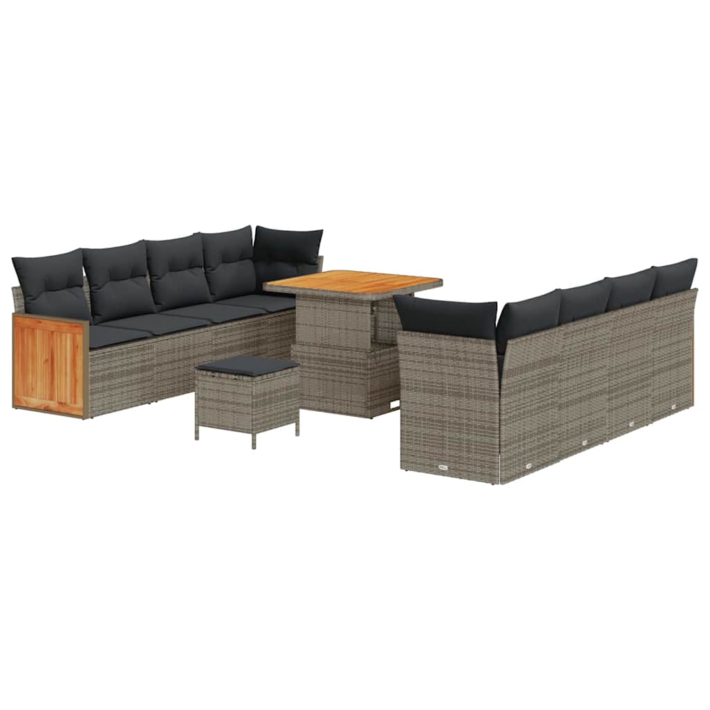 Set Divano da Giardino con cuscino 11 pcs Grigio polyrattan | homemem39