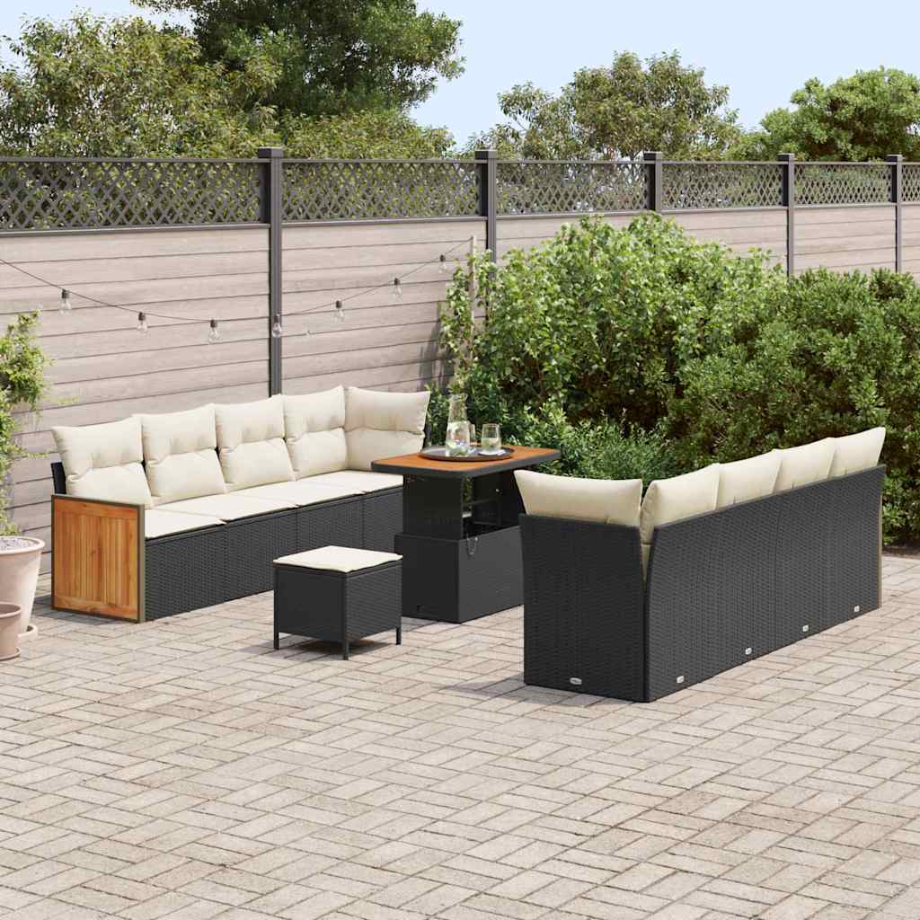 Set Divano da Giardino 12 pcs Nero e Crema polyrattan | homemem39