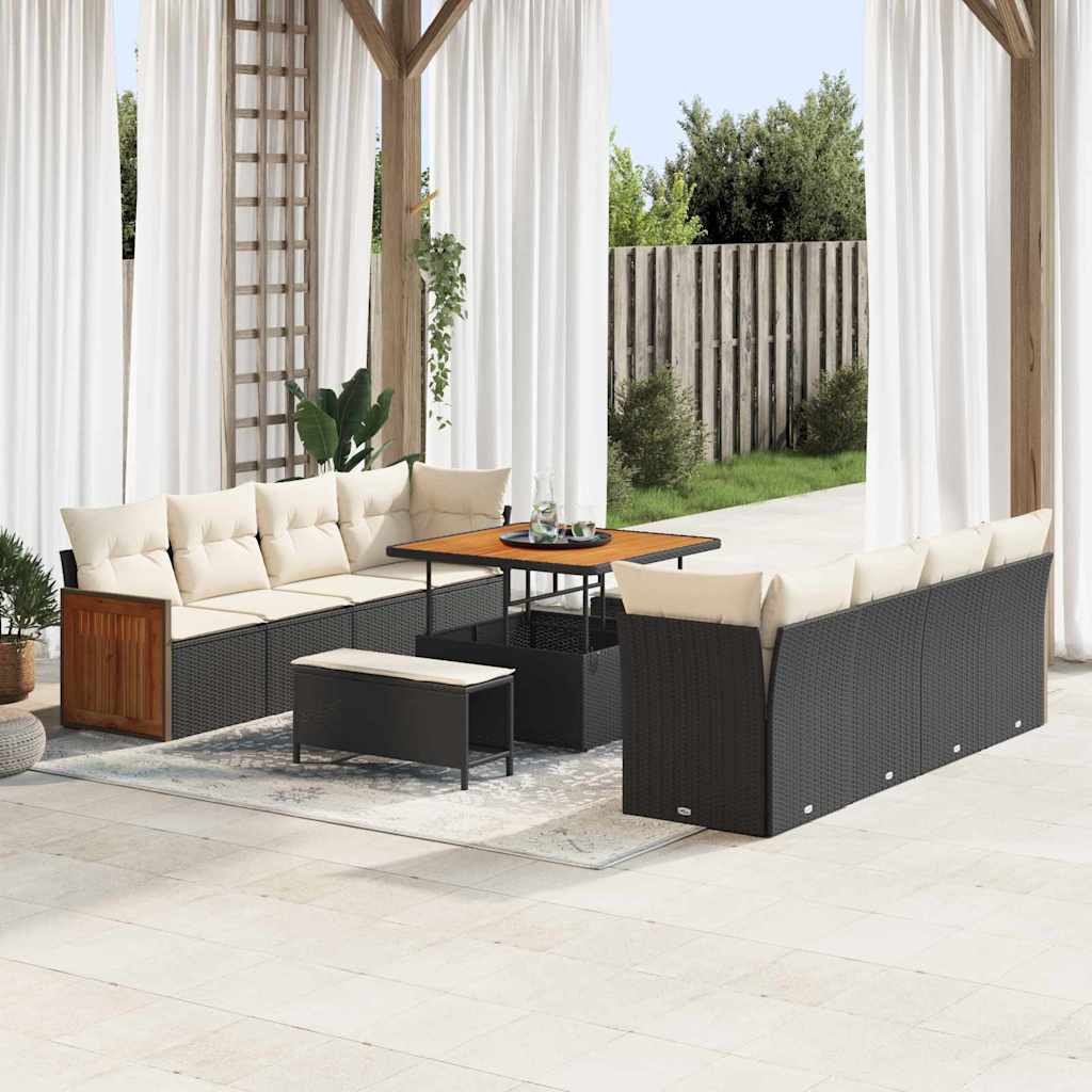 Set Divano da Giardino Nero e Crema 231 x 224 x 85 cm | homemem39