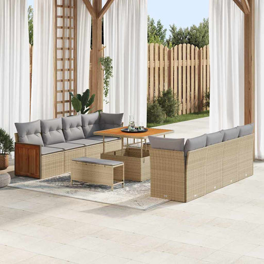 Set Divano da Giardino 12 pcs Beige e Grigio Chiaro polyrattan
