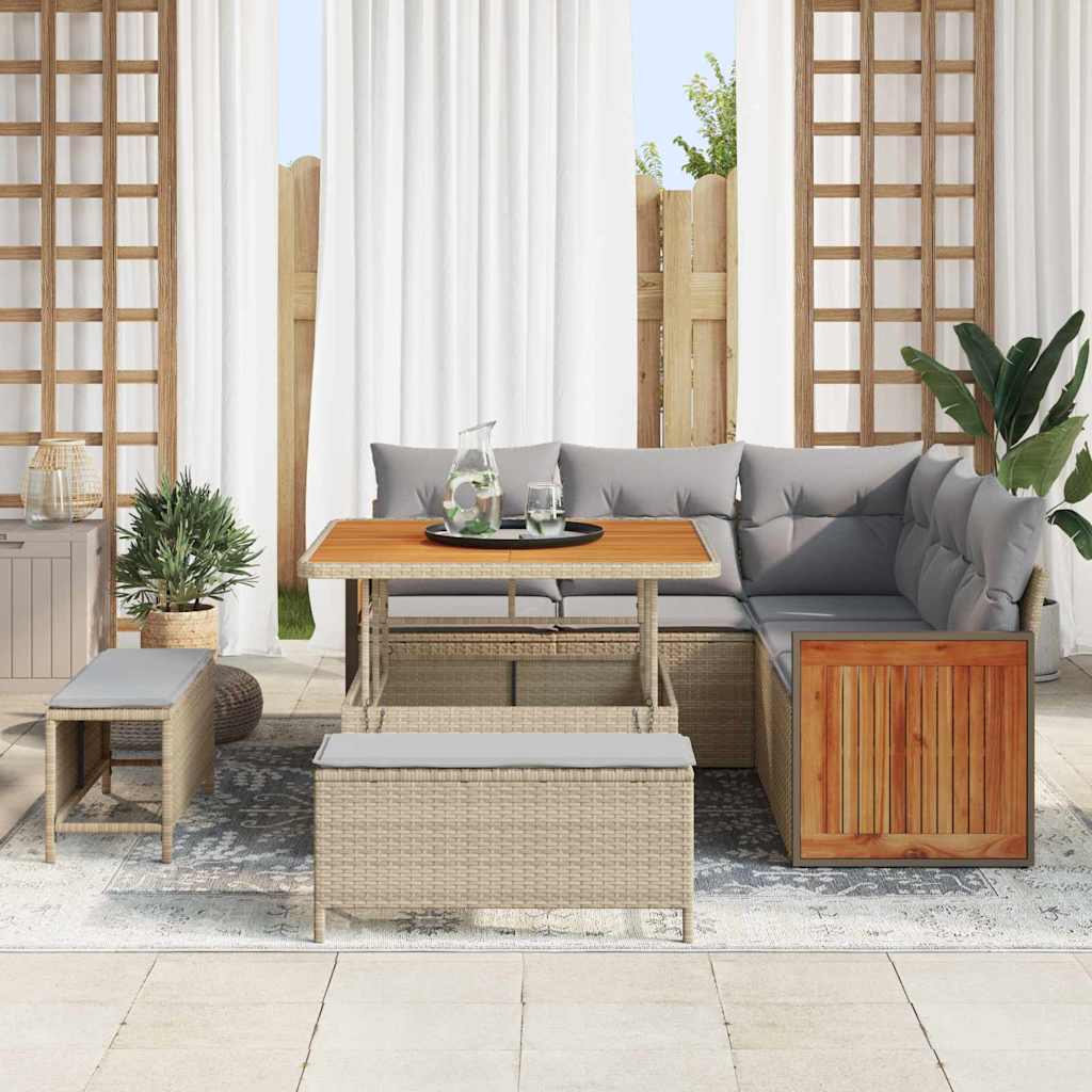Set Divano da Giardino 9 pcs Beige e Grigio Chiaro polyrattan | homemem39