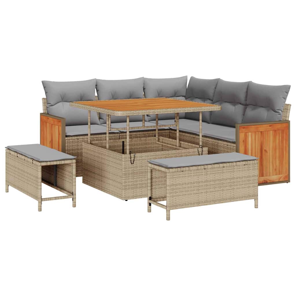 Set Divano da Giardino 9 pcs Beige e Grigio Chiaro polyrattan | homemem39