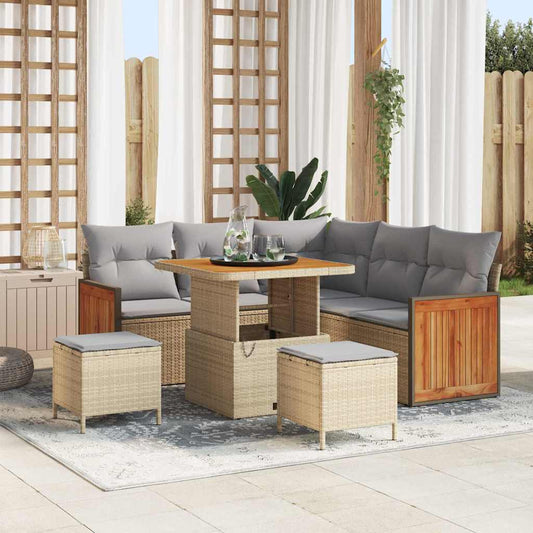 Set Divano da Giardino 8 pcs Beige e Grigio Chiaro polyrattan