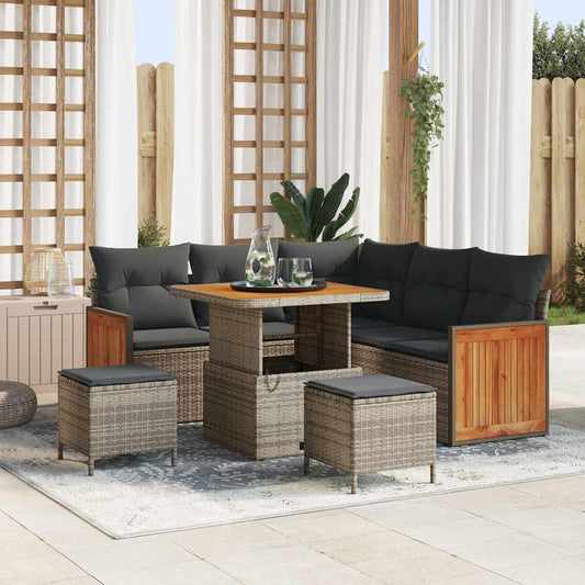 Set Divano da Giardino con cuscino 9 pcs Grigio polyrattan