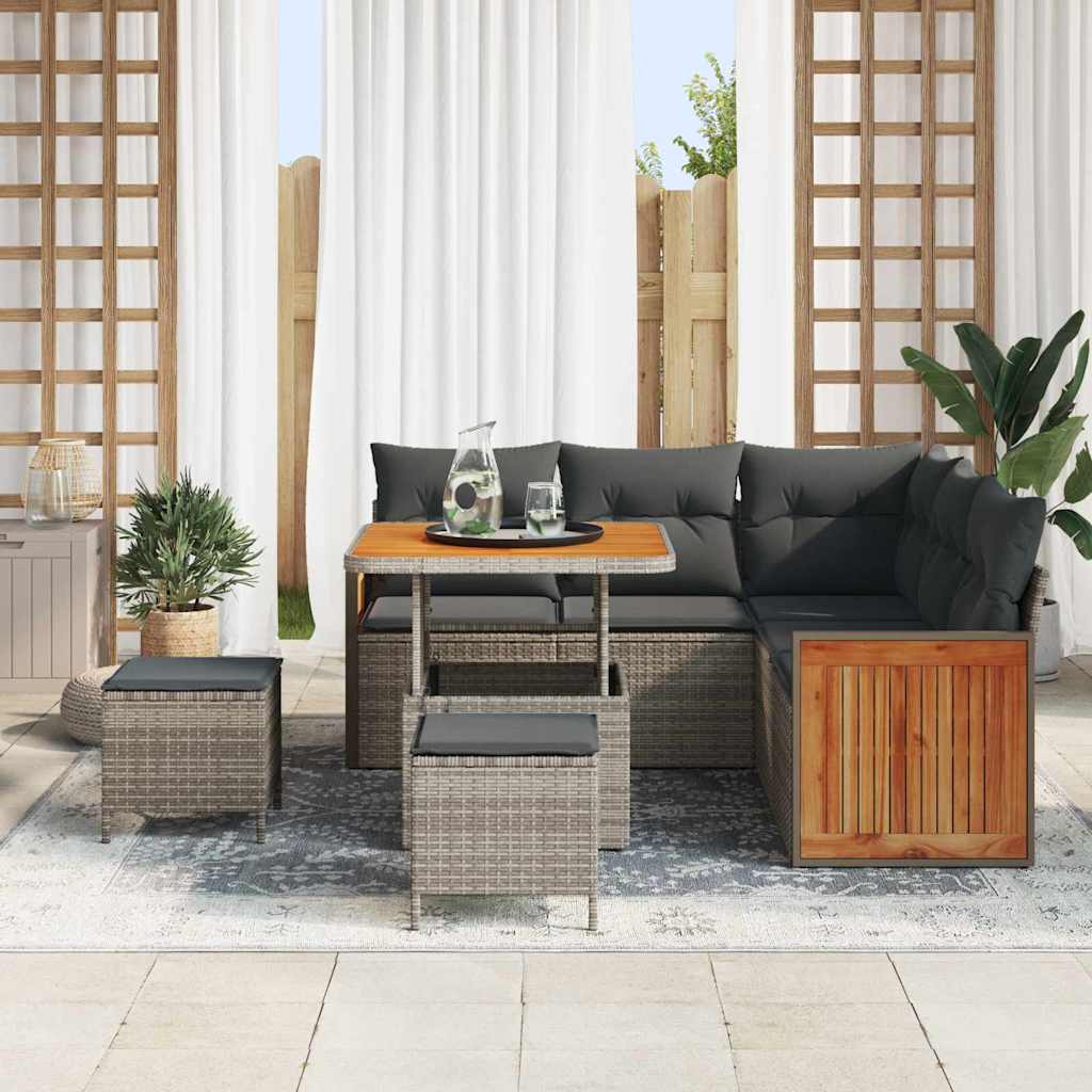 Set Divano da Giardino con cuscino 9 pcs Grigio polyrattan | homemem39