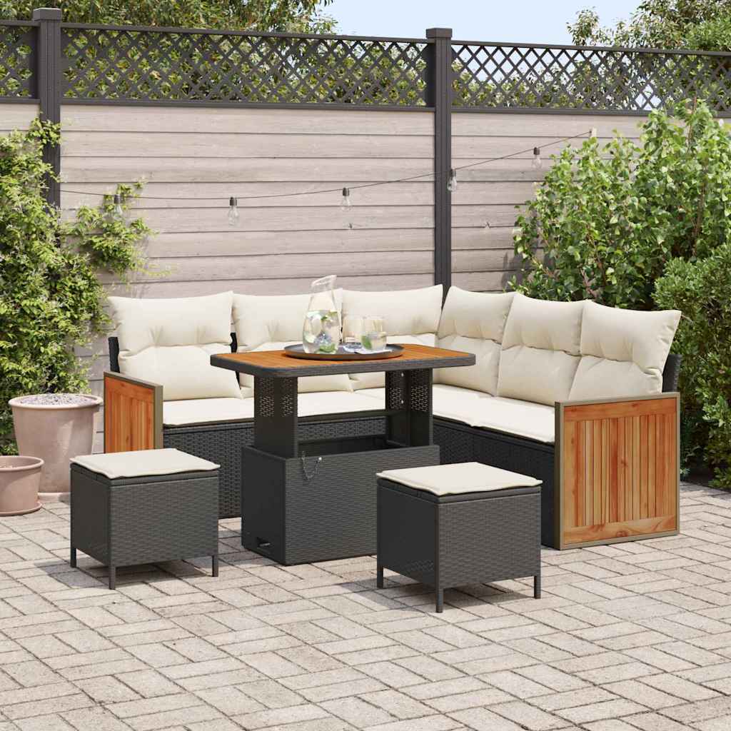 Set Divano da Giardino 9 pcs Nero e Crema polyrattan | homemem39