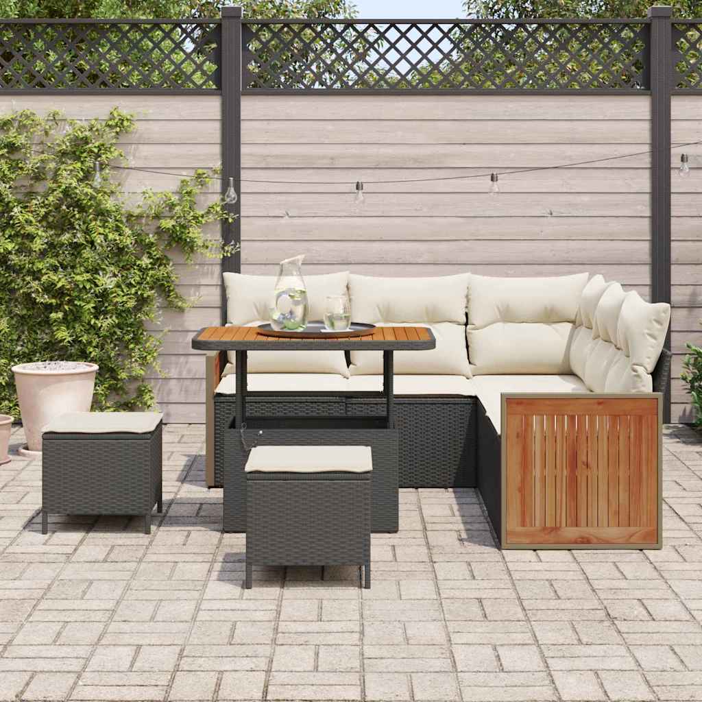 Set Divano da Giardino 9 pcs Nero e Crema polyrattan | homemem39