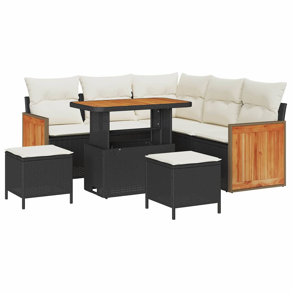 Set Divano da Giardino 9 pcs Nero e Crema polyrattan | homemem39