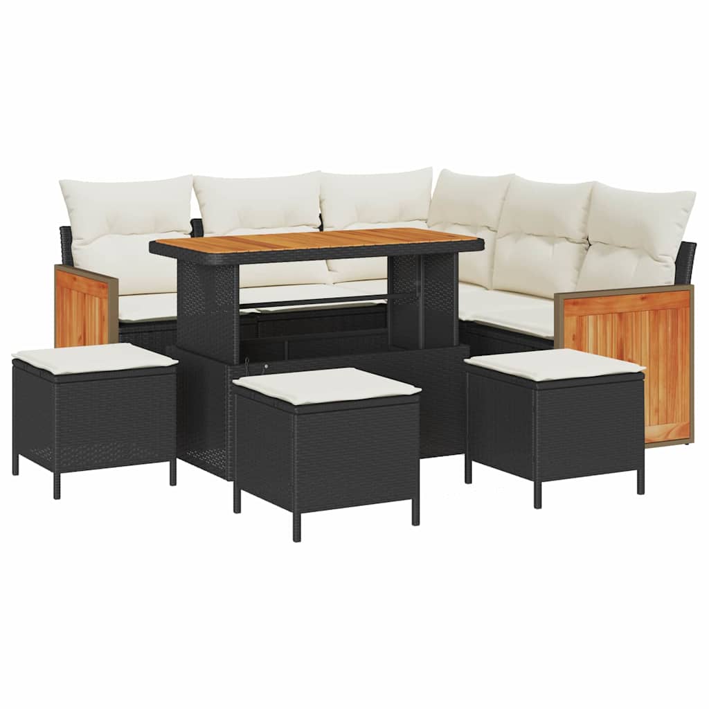 Set Divano da Giardino 9 pcs Nero e Crema polyrattan | homemem39