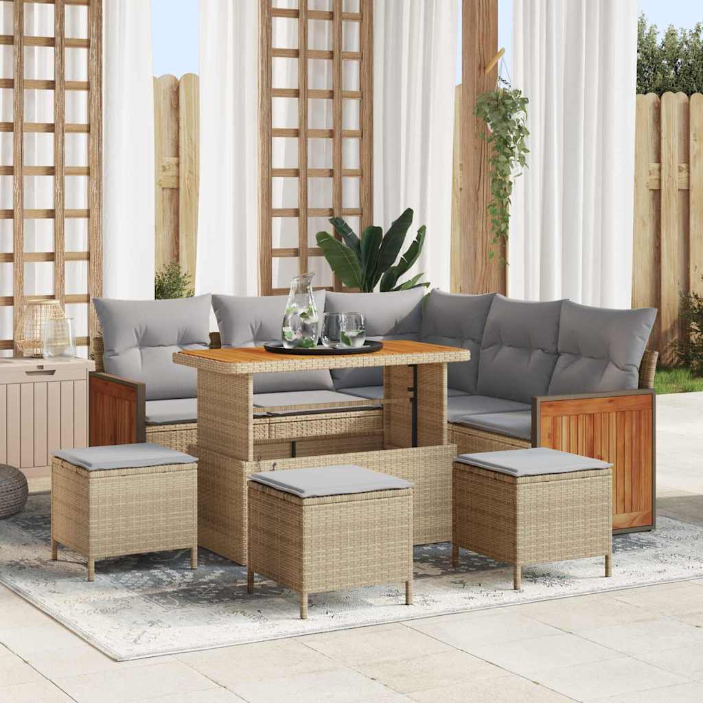 Set Divano da Giardino 9 pcs Beige e Grigio Chiaro polyrattan | homemem39