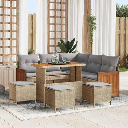 Set Divano da Giardino 9 pcs Beige e Grigio Chiaro polyrattan | homemem39