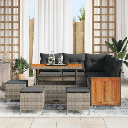 Set Divano da Giardino 8 pcs Grigio Grigio scuro polyrattan