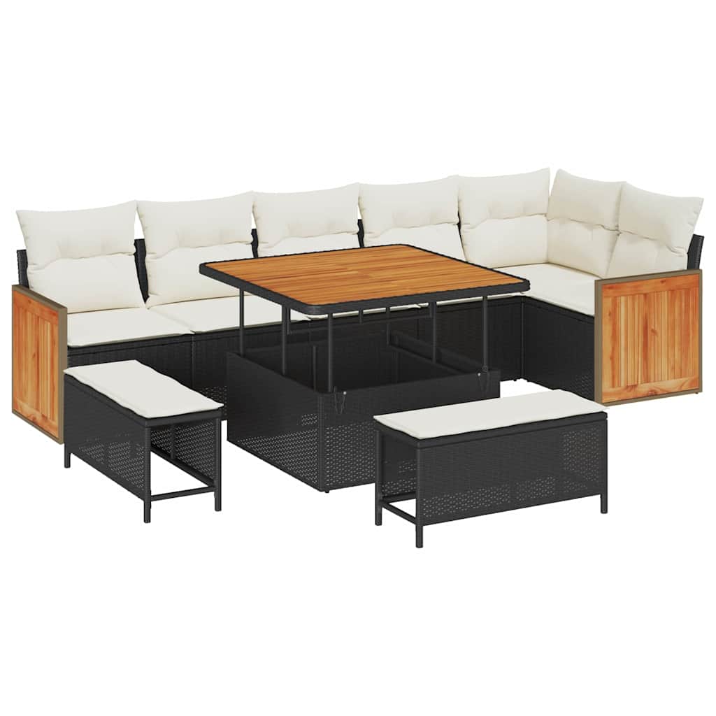 Set Divano da Giardino 11 pcs Nero e Crema polyrattan | homemem39