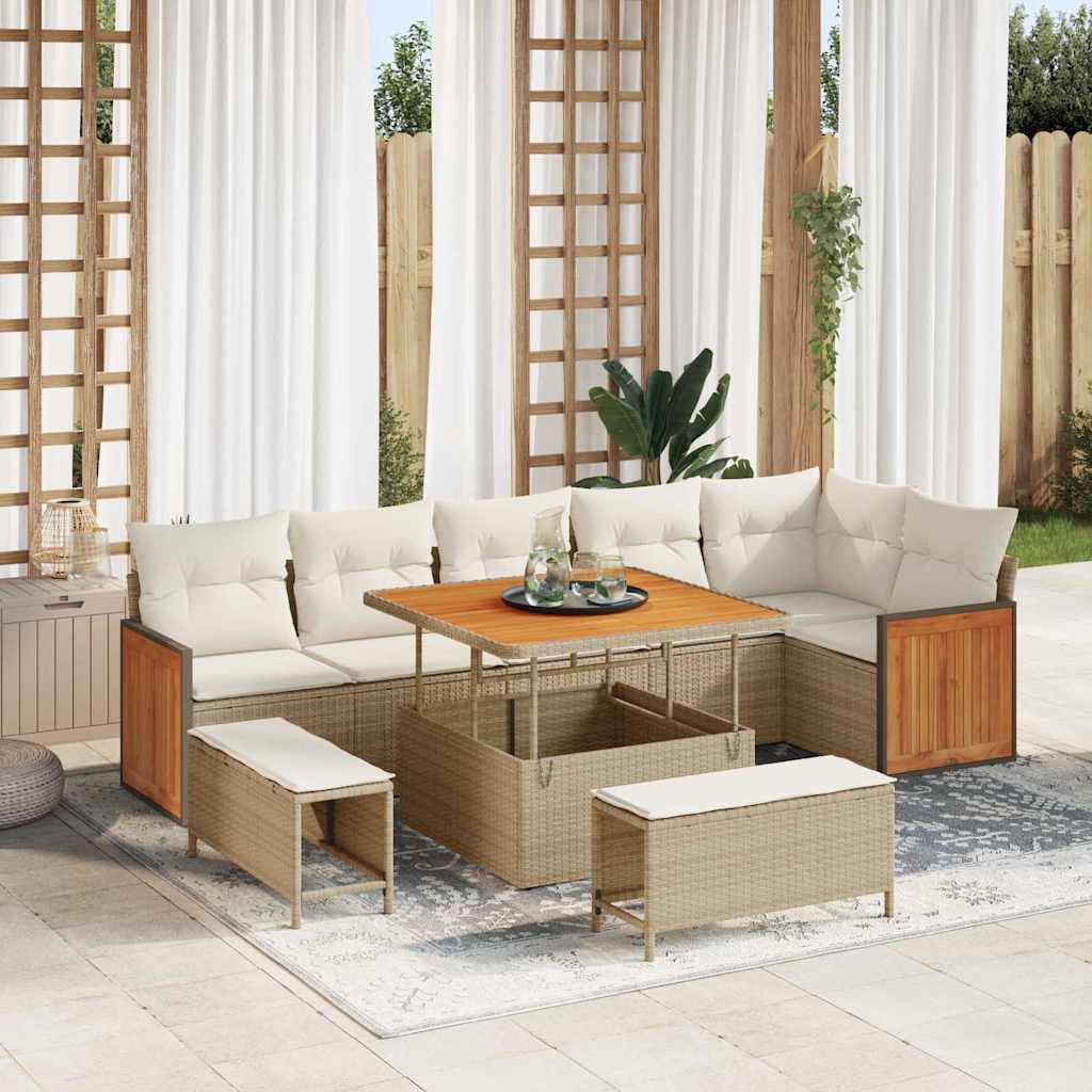 Set Divano da Giardino 11 pcs Beige e Crema polyrattan | homemem39