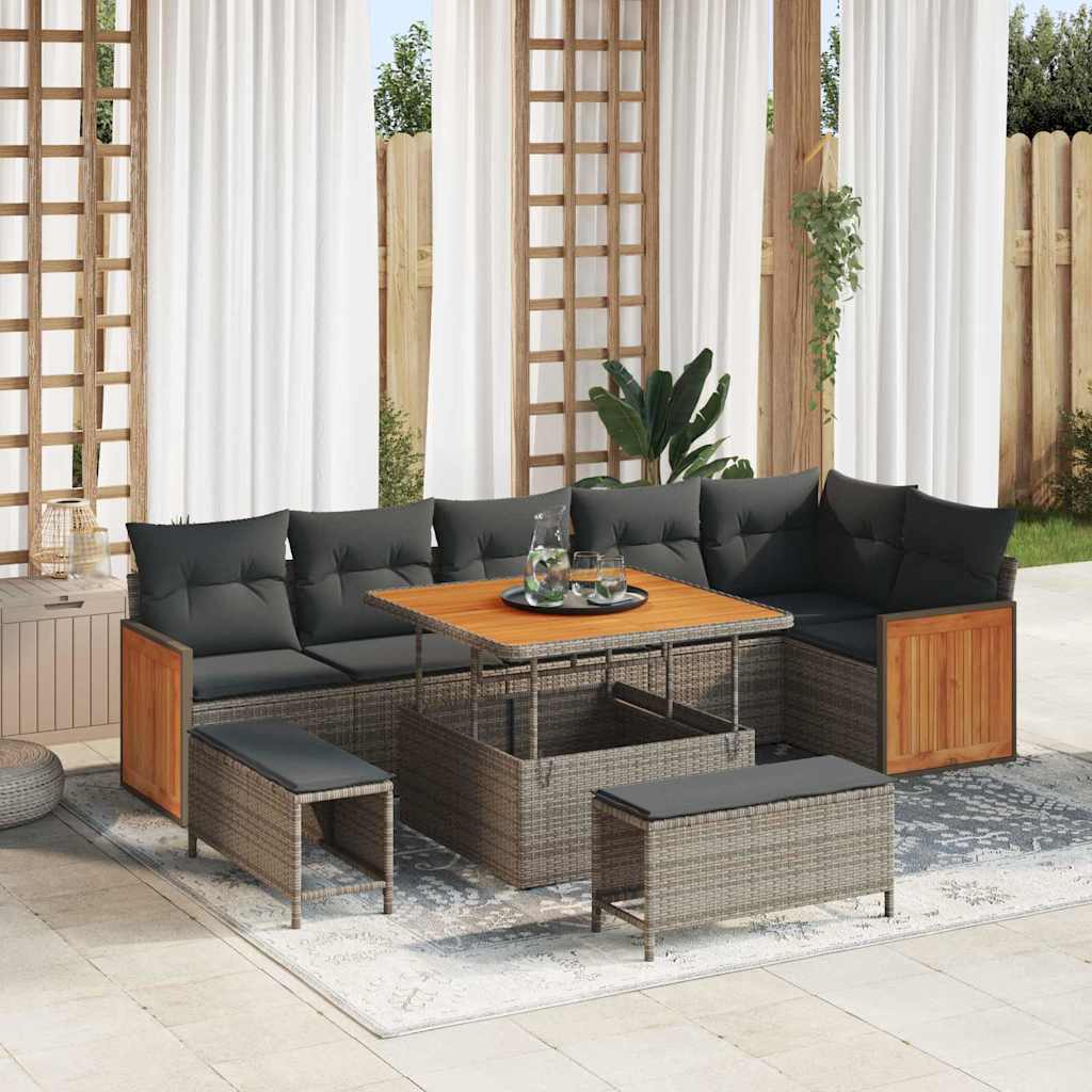 Set Divano da Giardino 9 pcs Grigio Grigio scuro polyrattan