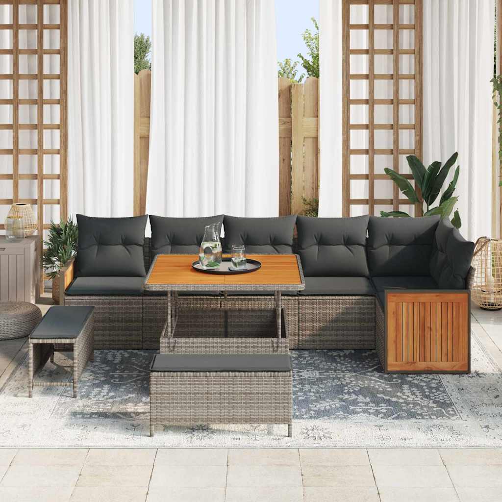 Set Divano da Giardino 9 pcs Grigio Grigio scuro polyrattan