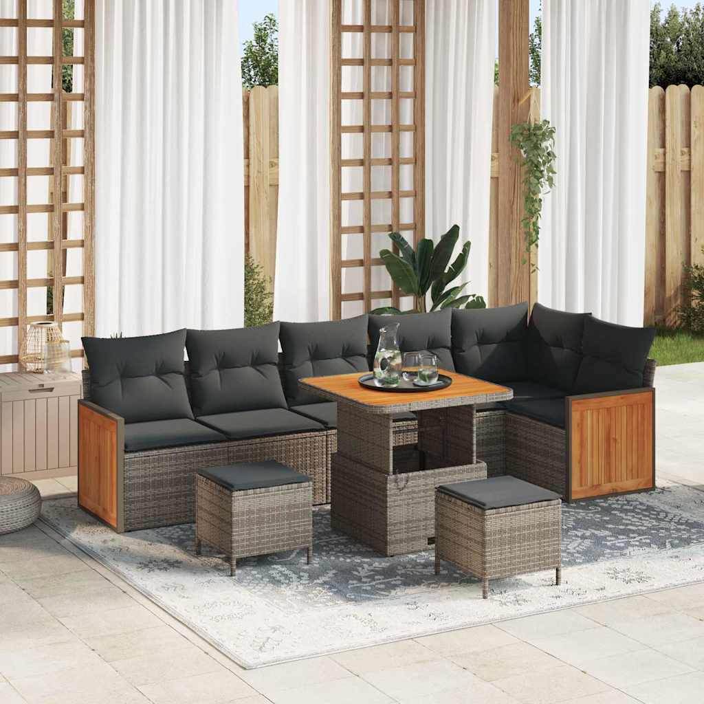 Set Divano da Giardino con cuscino 11 pcs Grigio polyrattan | homemem39