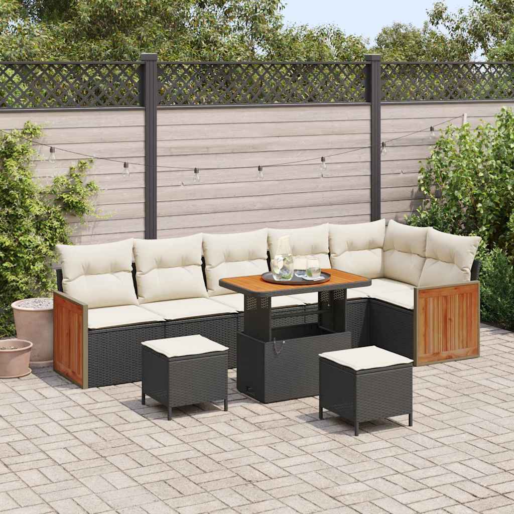 Set Divano da Giardino 11 pcs Nero e Crema polyrattan