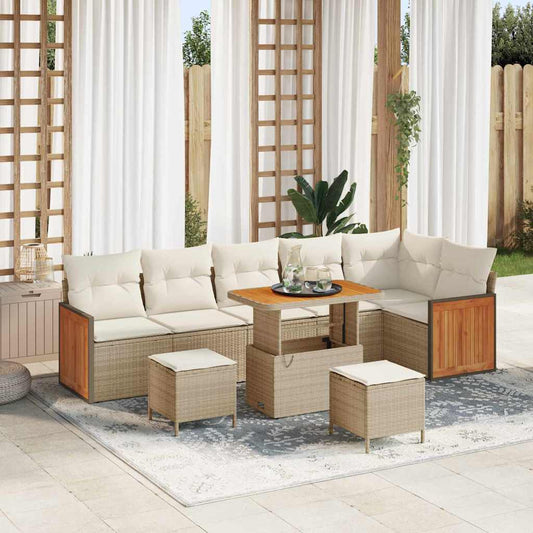Set Divano da Giardino 11 pcs Beige e Crema polyrattan