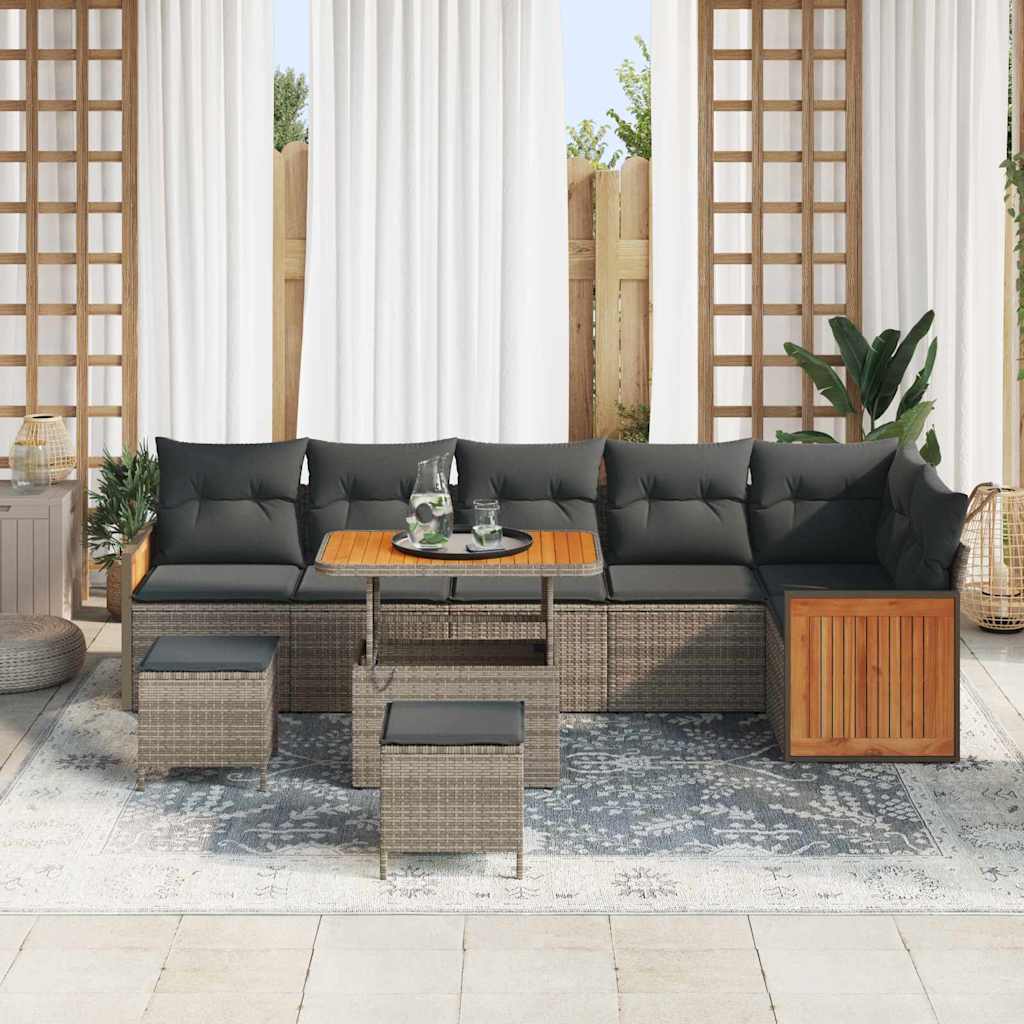 Set Divano da Giardino 9 pcs Grigio Grigio scuro polyrattan