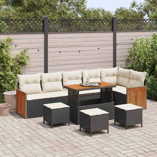 Set Divano da Giardino 12 pcs Nero e Crema polyrattan