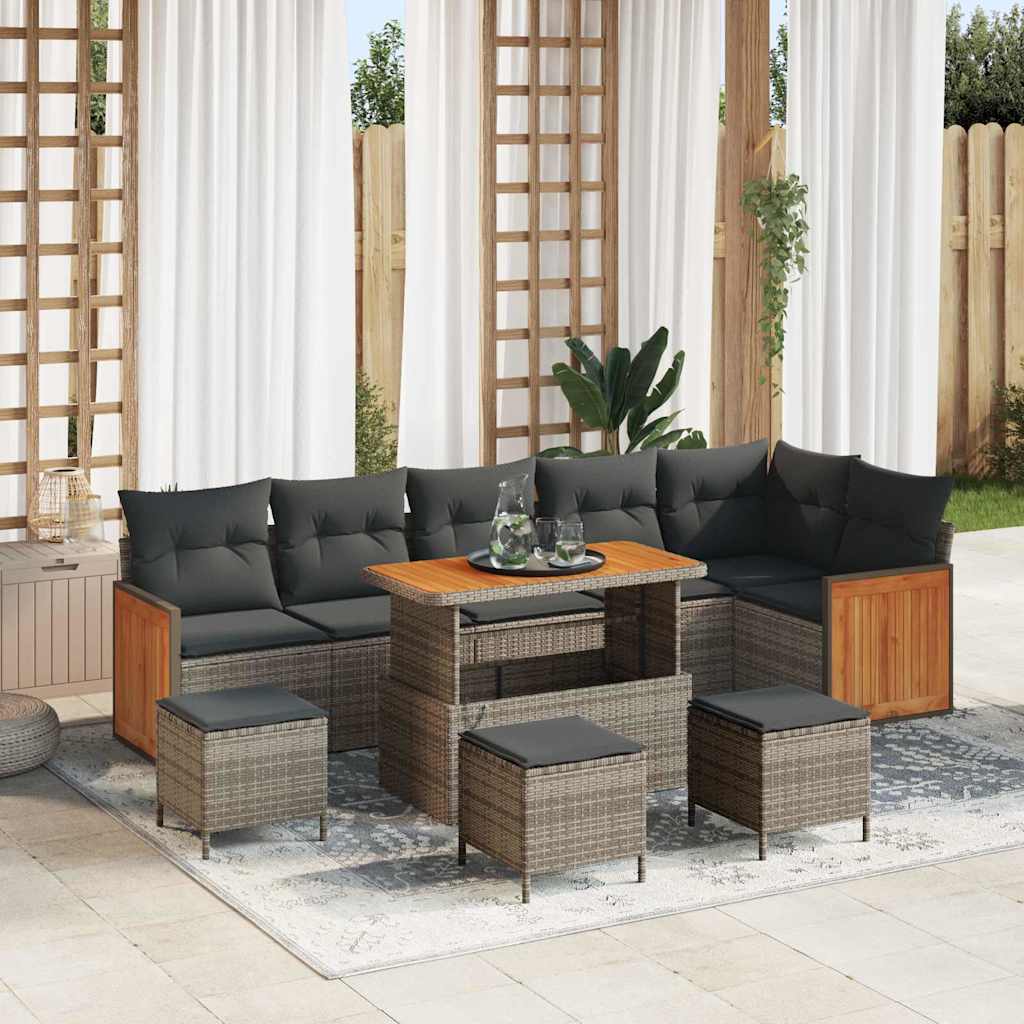 Set Divano da Giardino 10 pcs Grigio Grigio scuro polyrattan
