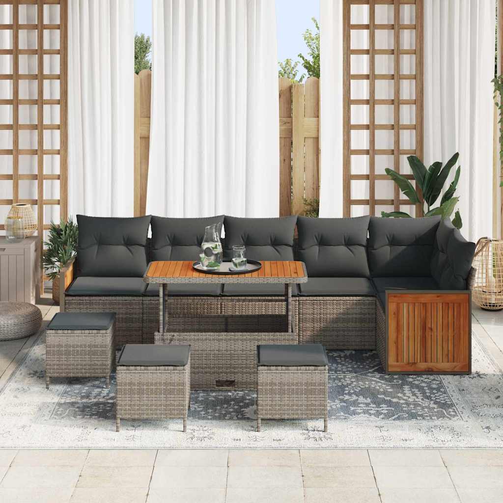 Set Divano da Giardino 10 pcs Grigio Grigio scuro polyrattan