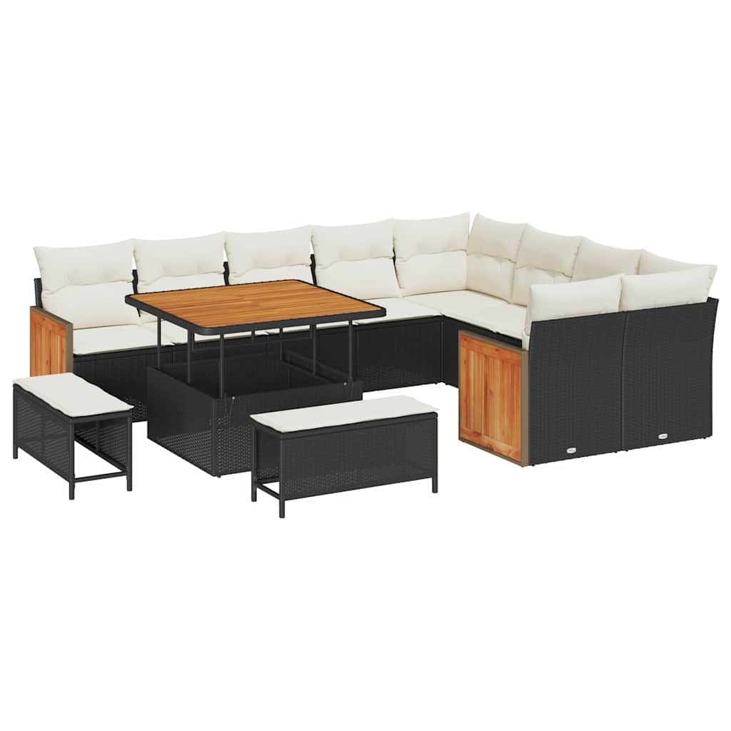 Set Divano da Giardino 13 pcs Nero e Crema polyrattan | homemem39