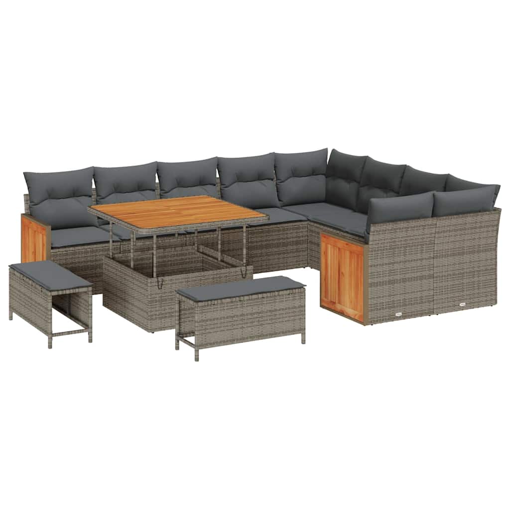Set Divano da Giardino con cuscino 13 pcs Grigio polyrattan | homemem39