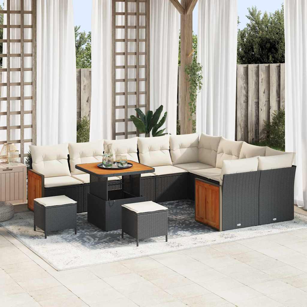 Set Divano da Giardino 13 pcs Nero e Crema polyrattan | homemem39