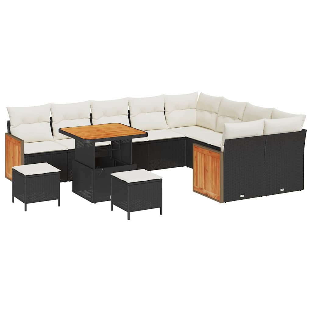 Set Divano da Giardino 13 pcs Nero e Crema polyrattan | homemem39