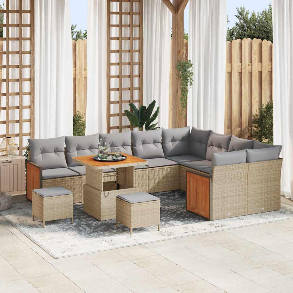 Set Divano da Giardino 13 pcs Beige e Grigio Chiaro polyrattan