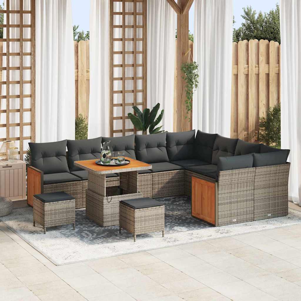 Set Divano da Giardino con cuscino 13 pcs Grigio polyrattan | homemem39