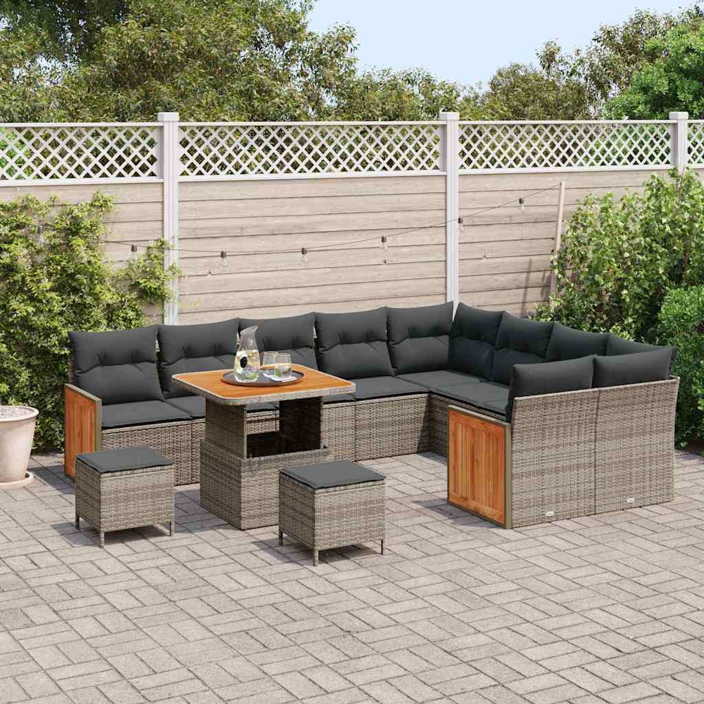 Set Divano da Giardino con cuscino 13 pcs Grigio polyrattan | homemem39