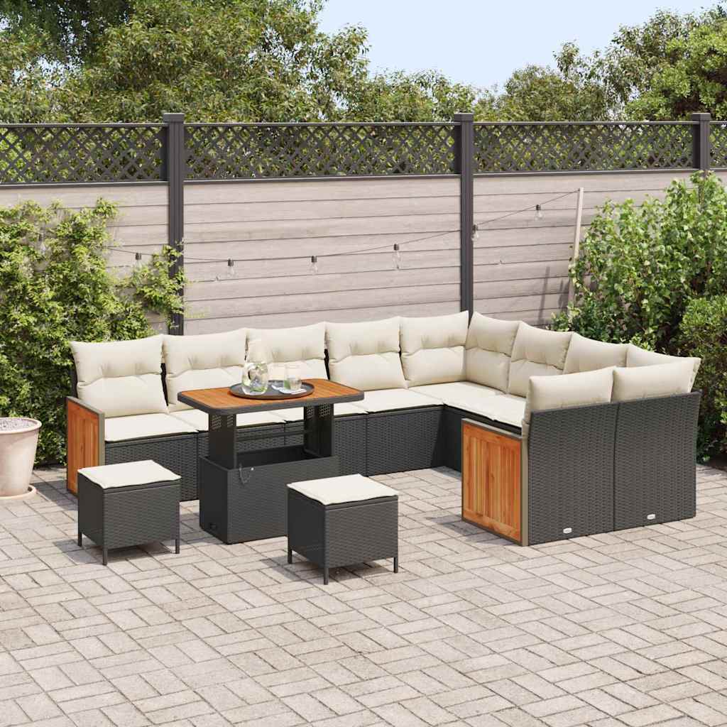 Set Divano da Giardino 13 pcs Nero e Crema polyrattan | homemem39