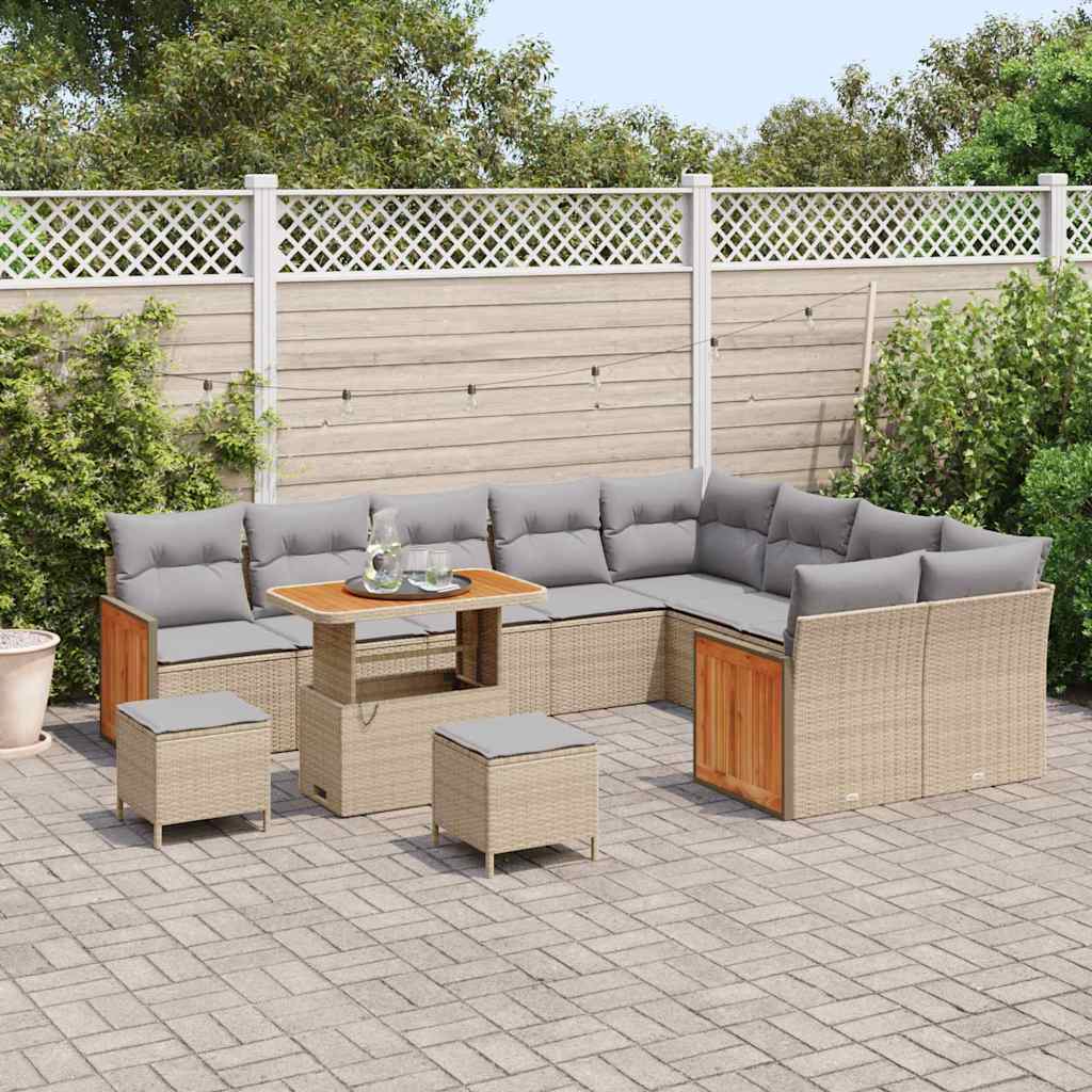 Set Divano da Giardino 13 pcs Beige e Grigio Chiaro polyrattan | homemem39