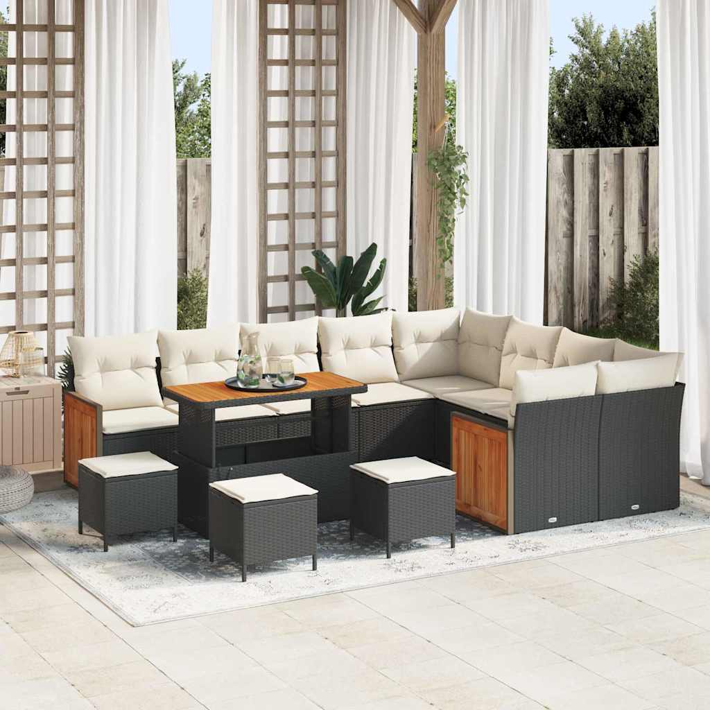 Set Divano da Giardino 14 pcs Nero e Crema polyrattan | homemem39