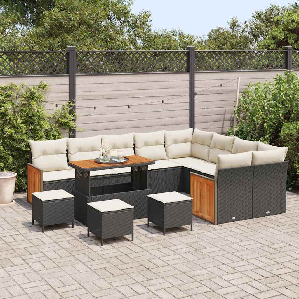 Set Divano da Giardino 14 pcs Nero e Crema polyrattan | homemem39