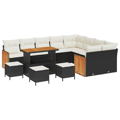 Set Divano da Giardino 14 pcs Nero e Crema polyrattan | homemem39